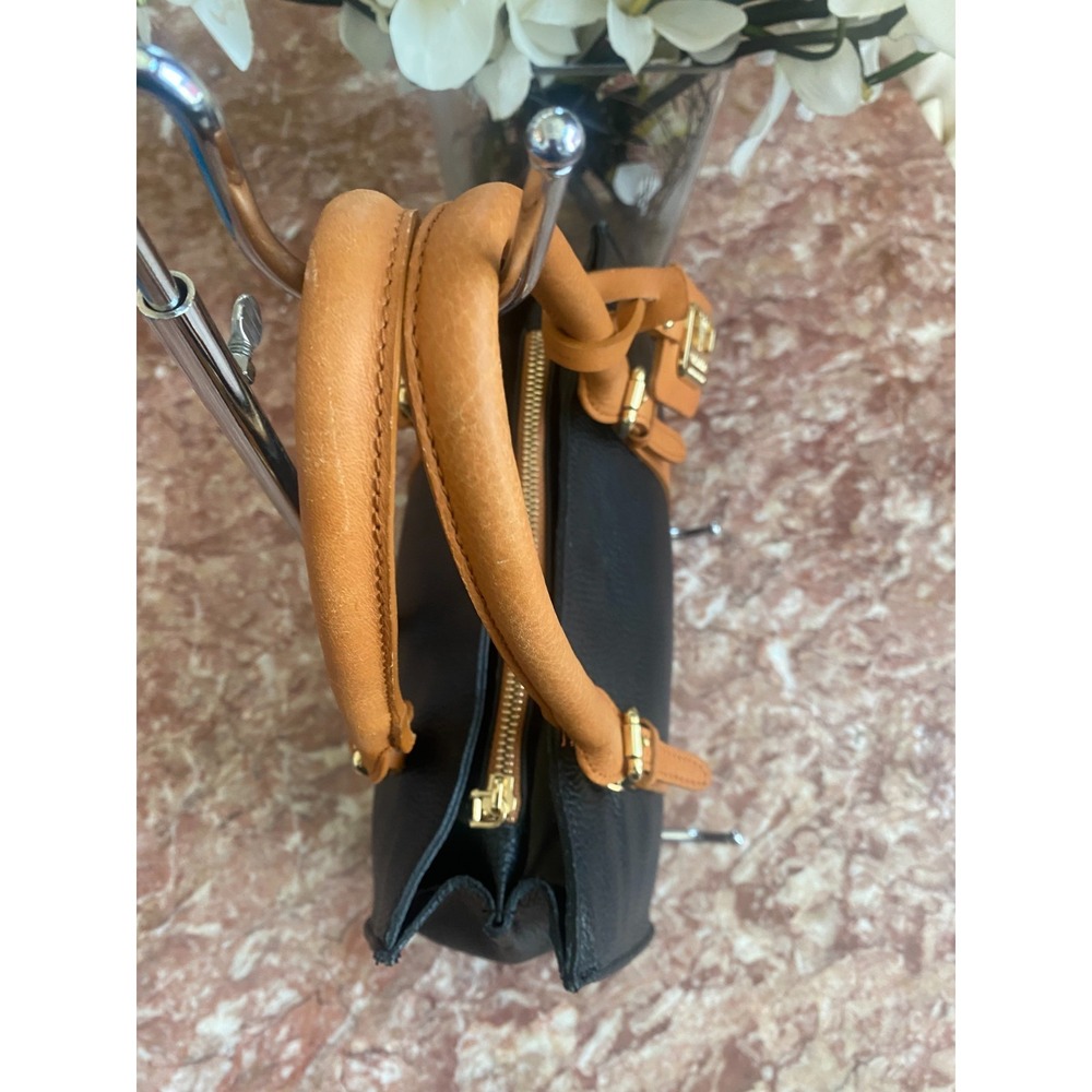 VALENTINA RIMINI Women's Black Pebble Tan Leather Handbag Made in Italy, $365 - Picture 6 of 10